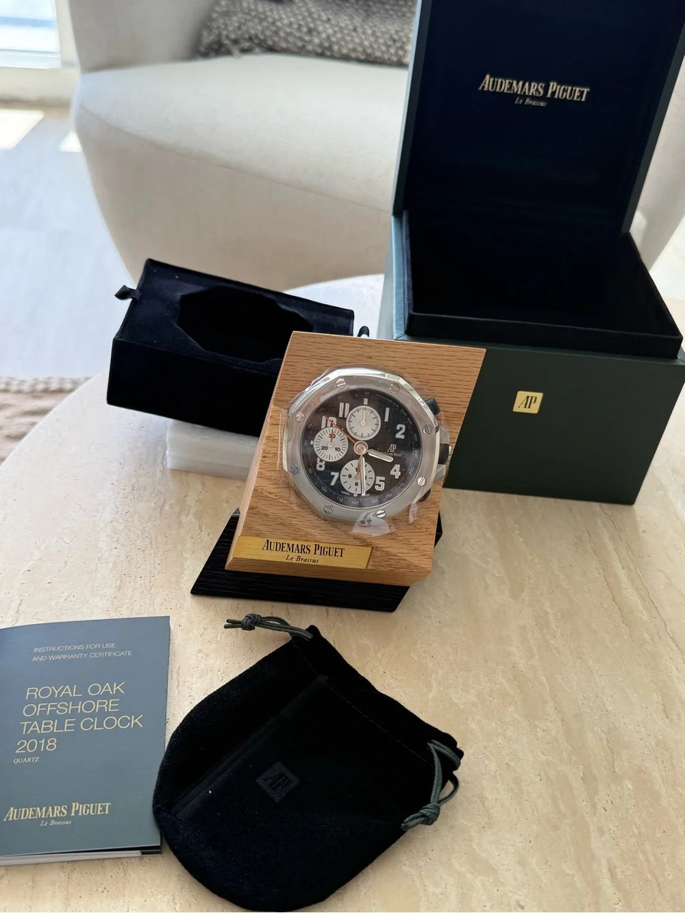 Audemars Piguet Silver and Black Dial Chronograph Desk Clock